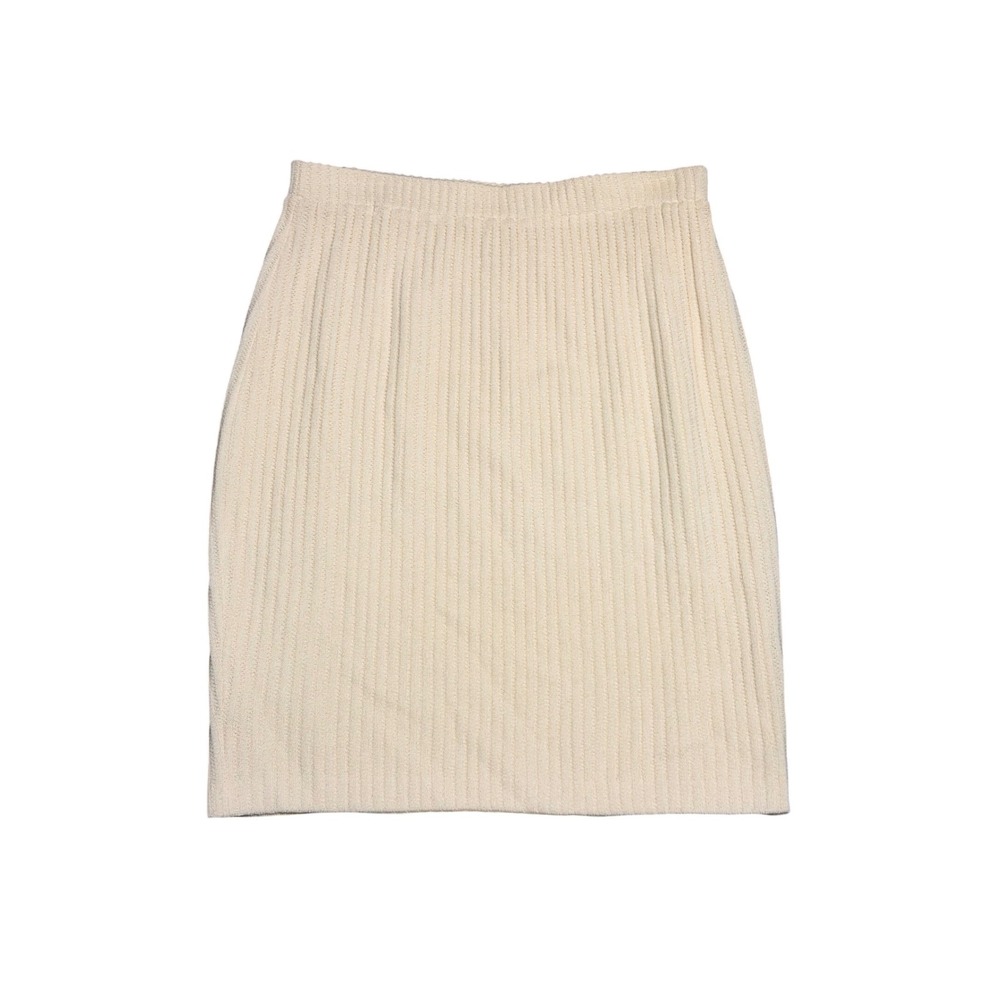 St. John Collection Marie Gray Cream Ribbed Knit Pencil Skirt Size 6 Made in USA